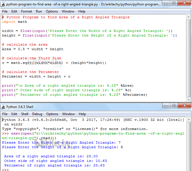  Python Program to find Area of a Right Angled Triangle